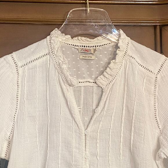 Faherty Willa White Button Up Blouse Western Prairie Women’s Size Small Romantic - Picture 4 of 9
